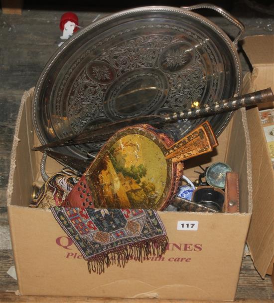 Ink stand, Turkish bag, plated tray, 2 spear heads, etc.
